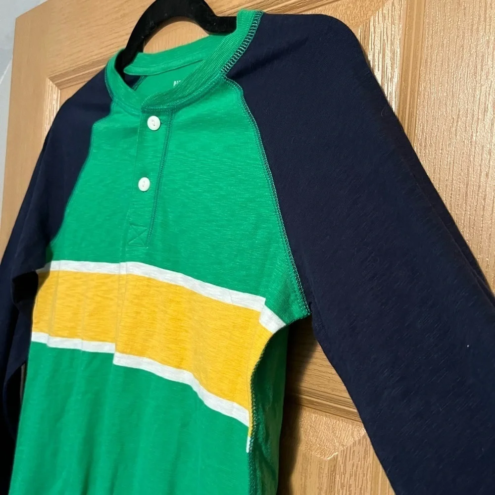 Kids Green, White & Yellow Colorblock Stripe Henley Longsleeve T-Shirt | Gap NWT